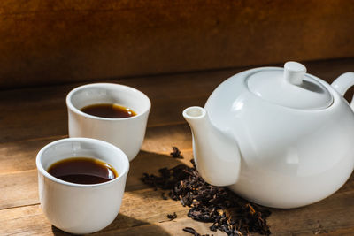 Close-up of tea cup on table