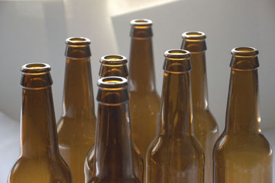 Close up view of some beer bottles