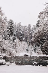 Scenic view of snow covered land against clear sky