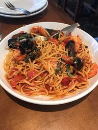 High angle view of noodles served in bowl