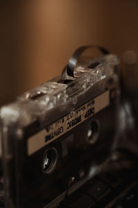 Close-up of camera on table