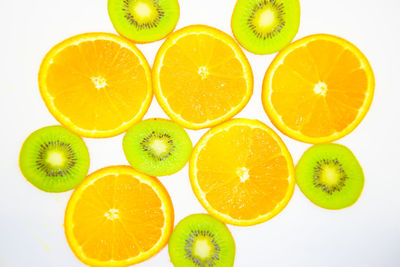 High angle view of fruits against white background