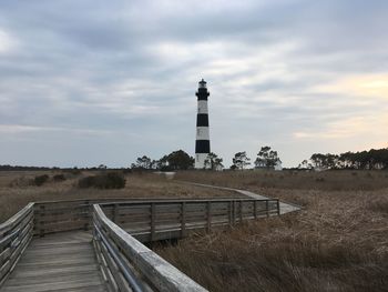 Boardwalk through marsh to the bodie lighthouse in nags head, north carolina