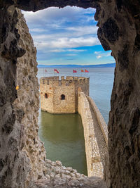 Scenic view of fort in sea