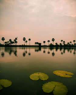 Scenic view of lake against sky during sunset