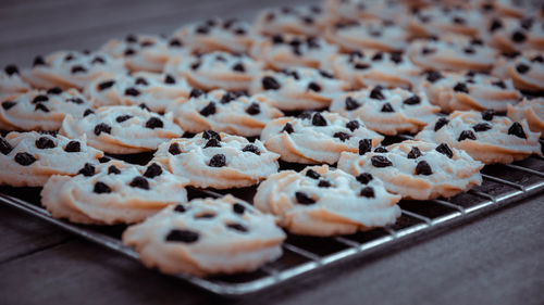 High angle view of cookies