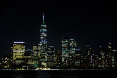 Illuminated buildings in city at night