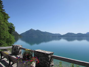 Scenic view of calm sea against clear sky