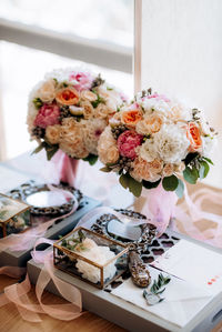 Close-up of flower vase on table