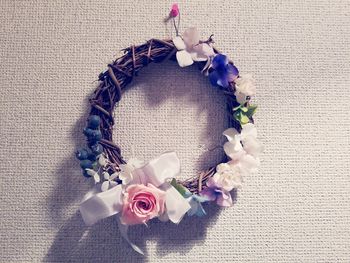 High angle view of rose on table