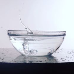 Close-up of water on table against white background