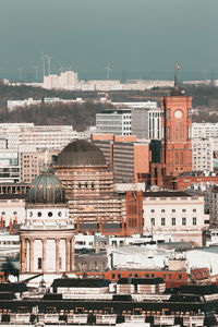 High angle view of buildings in city