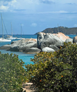 Scenic view of bay against sky