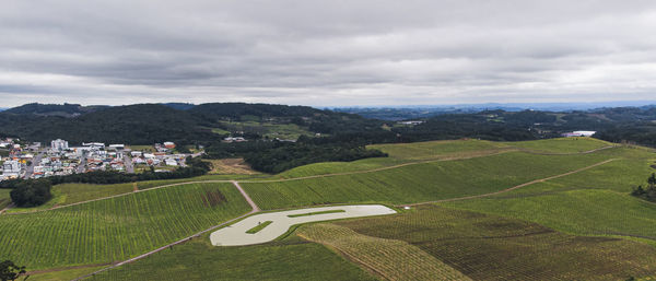 High angle view of townscape against sky