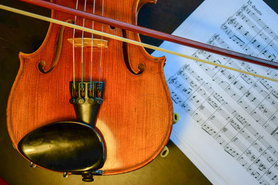 Close-up of guitar on paper