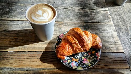 High angle view of breakfast on table