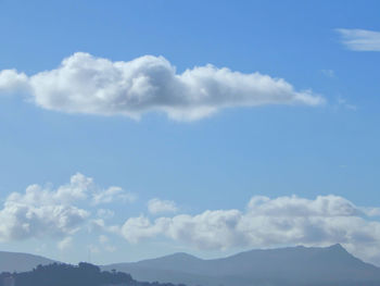 Low angle view of mountains against blue sky