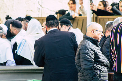 Rear view of people at temple