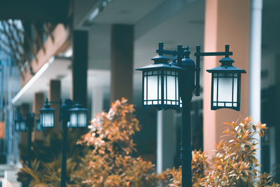 Close-up of street light against building