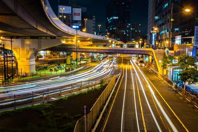 Light trails on road at night