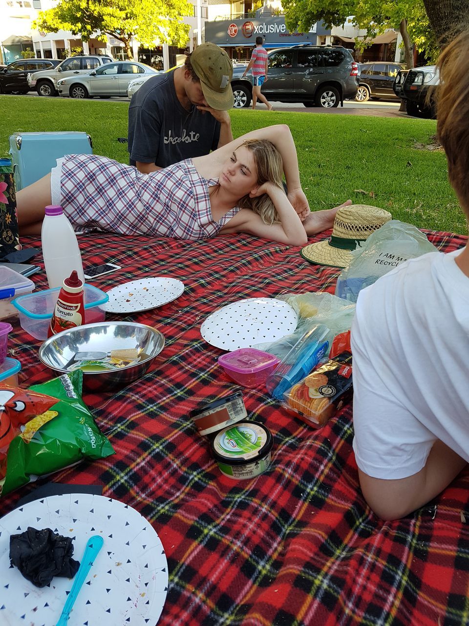 child, females, girls, togetherness, sitting, males, childhood, lying down, leisure activity, summer, picnic blanket, women, people, bonding, full length, two people, outdoors, day, picnic, adult, close-up