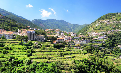 Buildings against mountains at ravello