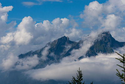 Panoramic view of the mountains at lake lucerne in switzerland.