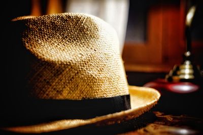 Close-up of hat on table