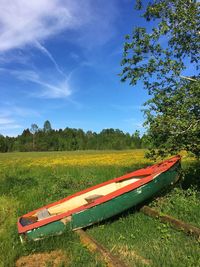 Scenic view of grassy field against sky