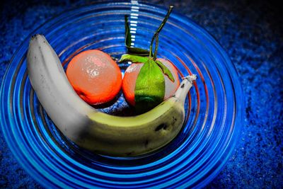 High angle view of fruits in plate