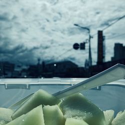 Close-up of fruits on glass