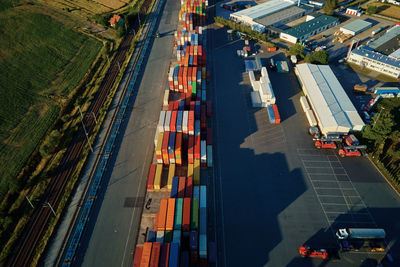 Containers warehouse, aerial view. shipping and logistic concept