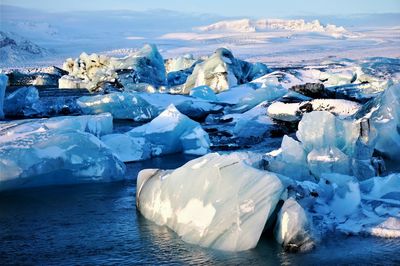 Aerial view of frozen lake