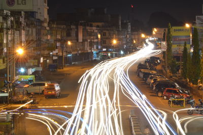 Light trails on road at night