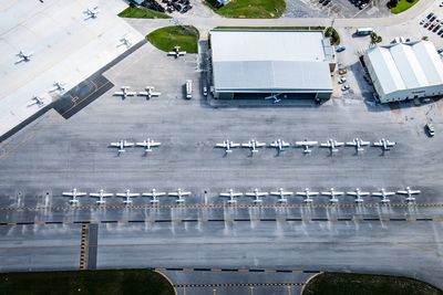 Aerial view of airport and runway