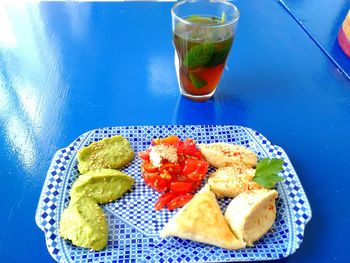 Close-up of breakfast served on table