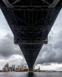 Low angle view of bridge against cloudy sky