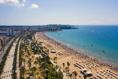 High angle view of beach against sky in city