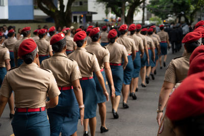 Female military police officers parade during tributes to brazilian independence day 