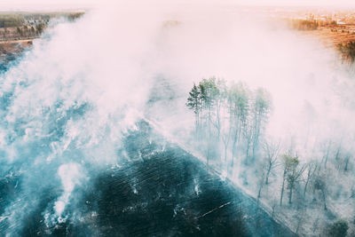 Aerial view of burning forest