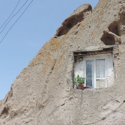 architecture, built structure, building exterior, low angle view, window, clear sky, house, day, outdoors, blue, sunny, nature, no people, weathered, geometric shape, exterior