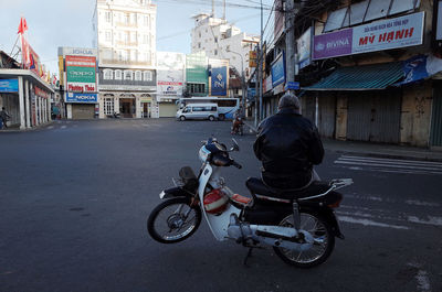 Bicycle parked on road