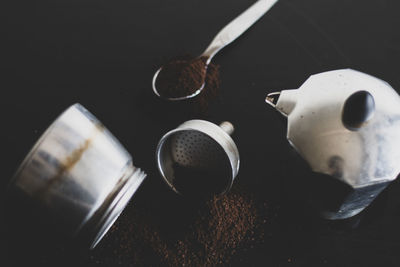 High angle view of coffee cup on table