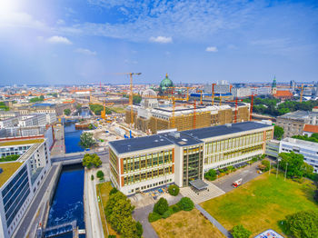 High angle view of buildings in city