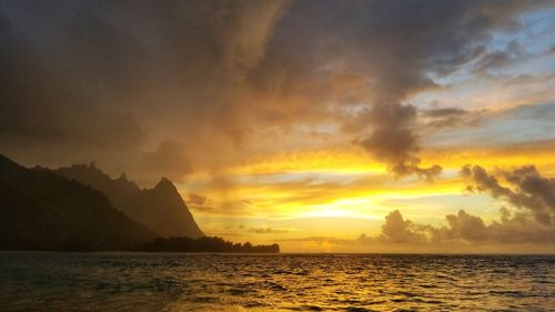 Scenic view of sea against sky during sunset