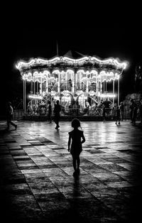 People standing in illuminated amusement park at night