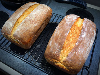 High angle view of bread on table