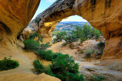 Low angle view of rock formations