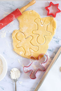 High angle view of cookies on table