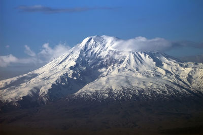 View of snow covered mount ararat from armenia.